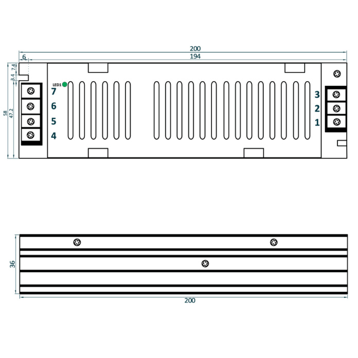 Rysunek techniczny zasilacza ADLS-150-12 marki ADLER